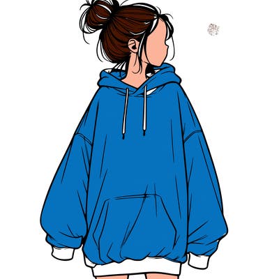 realistic girl with a oversized sweatshirt on and a bun