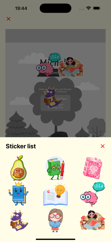 A collection of colorful stickers for book customization featuring reading characters and creative icons