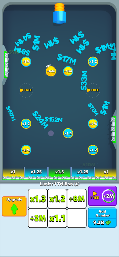 Digi Merge - Gameplay screen of Digi Merge showing digital bumpers and earned currency