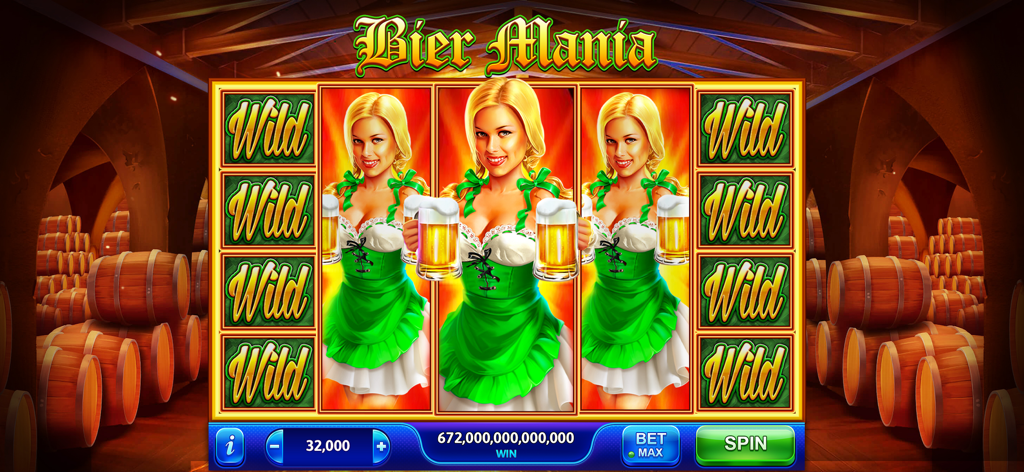 Golden Slots:Vegas Casino Game - Golden Slots VegasカジノゲームのBier Maniaスロットマシンゲームプレイ、ビアホールテーマと巨額コインウィンを表示