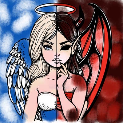 realistic angel half demon