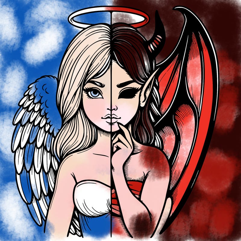 realistic angel half demon