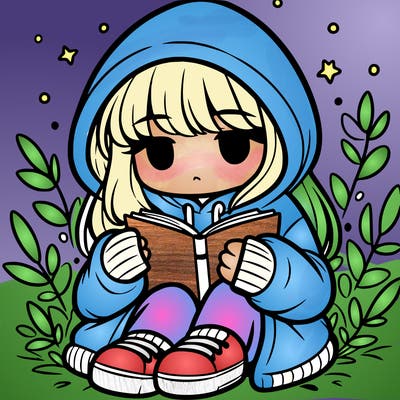 girl in oversized hoodie reading a book