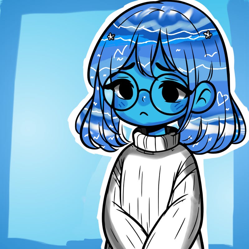 sad girl with glasses in a sweater