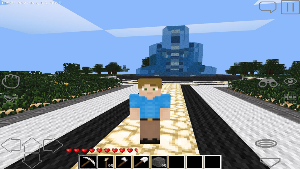 FreeCraft Survival Pocket Edition - Character standing on a path in a pixelated world in FreeCraft Survival Pocket Edition