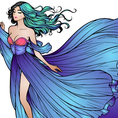 realistic woman in dress flowing the the wind