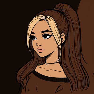 realistic girl with a high ponytail