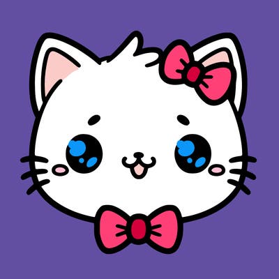 kawaii cat with a bow tie hanging from his ear