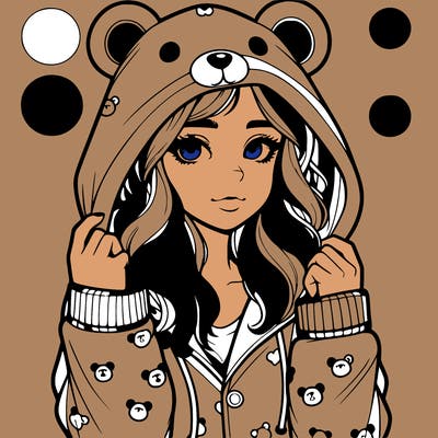 realistic girl in a animal pjs hoodie