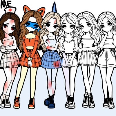 a group of girls realistic