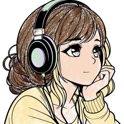 a realistic girl listening to music