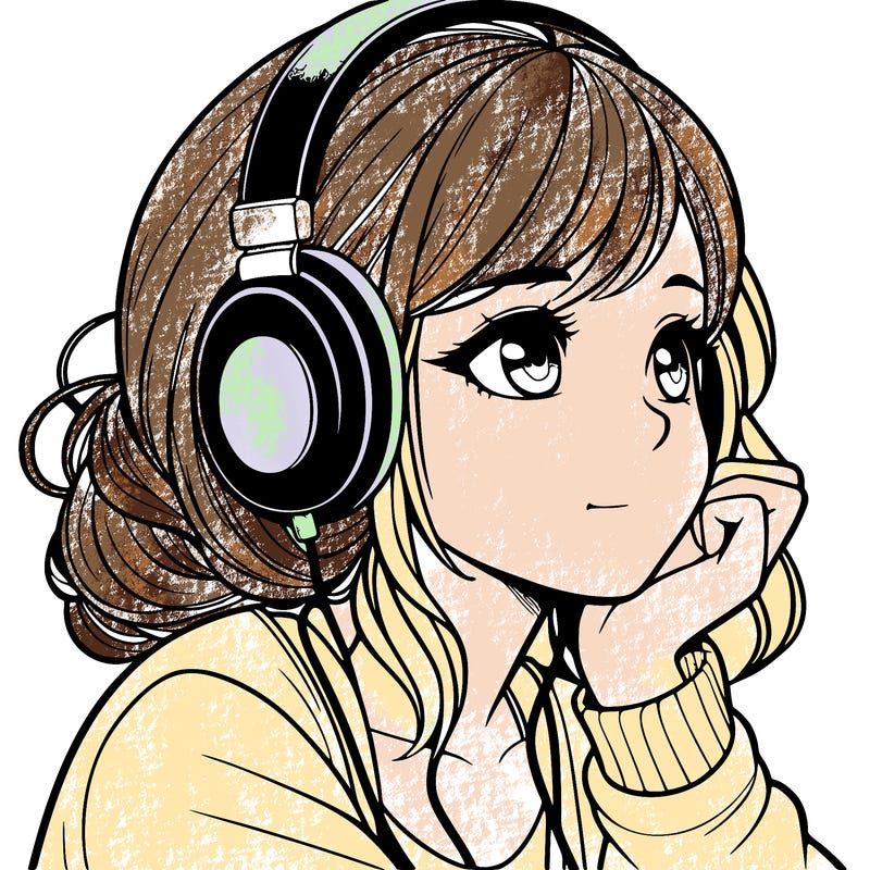 a realistic girl listening to music