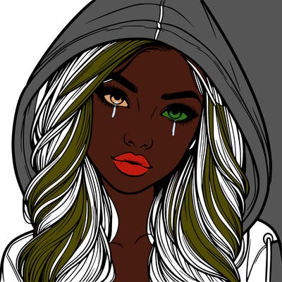 realistic beautiful girl with a hood on