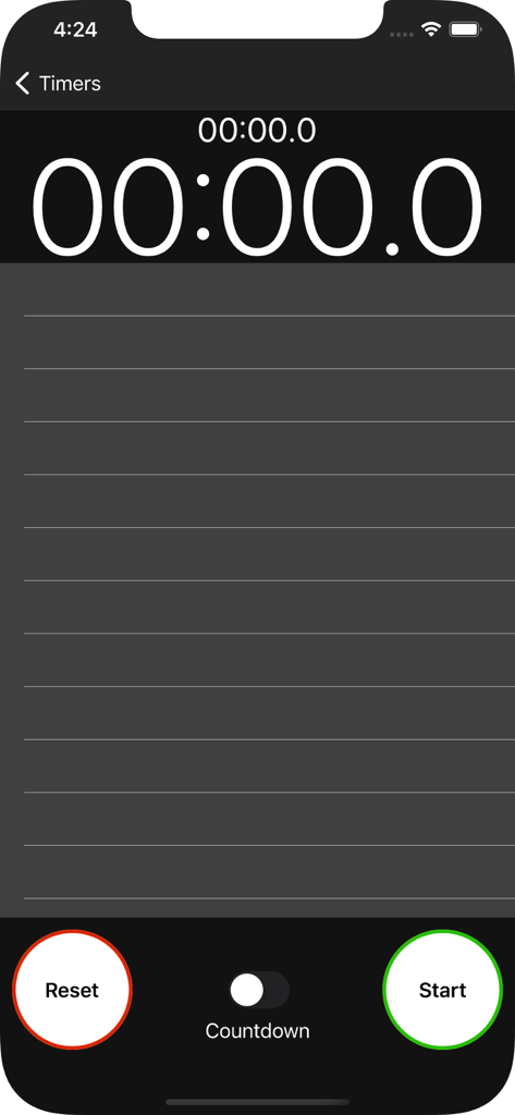 Intervals Timer - Intervals Timer app screen with a digital stopwatch and start and reset buttons