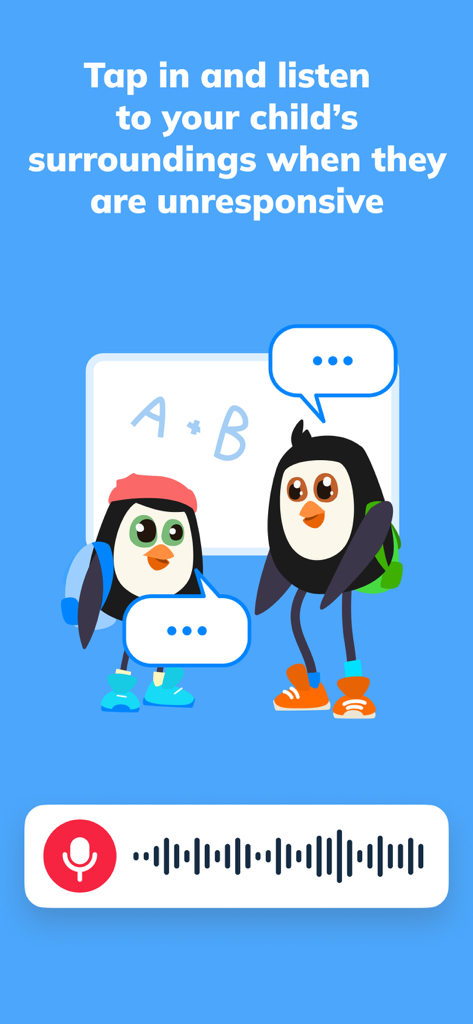 Pingo by Findmykids - Ilustración gráfica de la función de la aplicación Pingo que permite a los padres escuchar el entorno de su hijo con una visualización de onda de audio