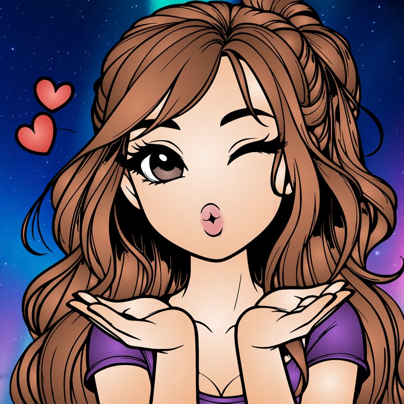 realistic girl winking and blowing a kiss while making heart hands