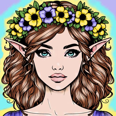 realistic female elf with flower crown
