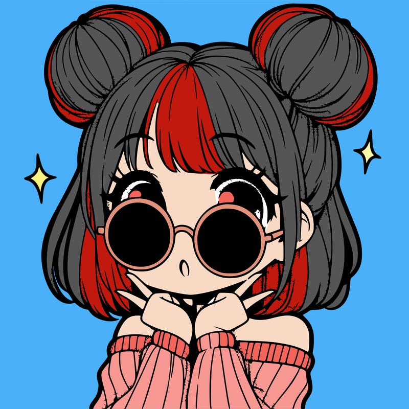 manga girl with hairbuns and sun shape sunglasses