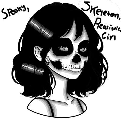 realistic girl with skull
