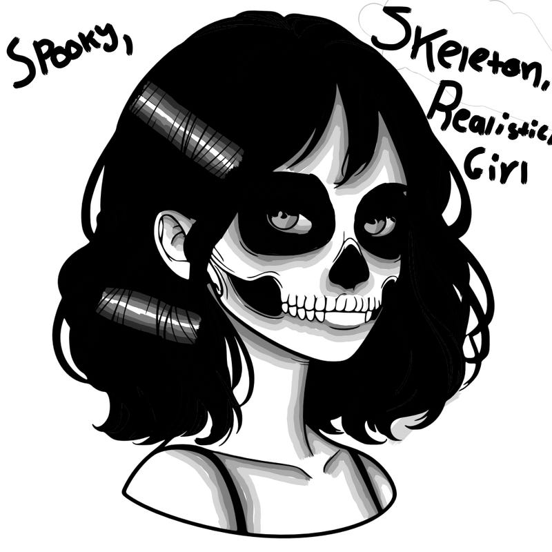 realistic girl with skull
