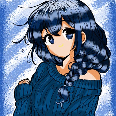 anime cute girl with hair in loose side braid and a sweater off on one shoulder