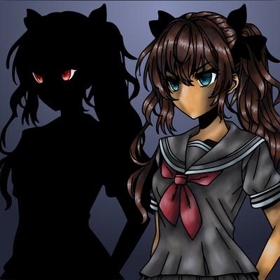 anime girl with evil shadow