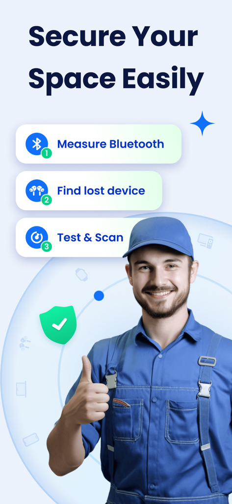 Security Camera - Home Camera - Security professional showcasing Bluetooth and device scanning features for home safety