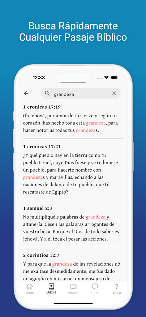 La Biblia Reina Valera 1960 IA - Interface de recherche de l'application Bible Reina Valera 1960 espagnole montrant les résultats des versets bibliques