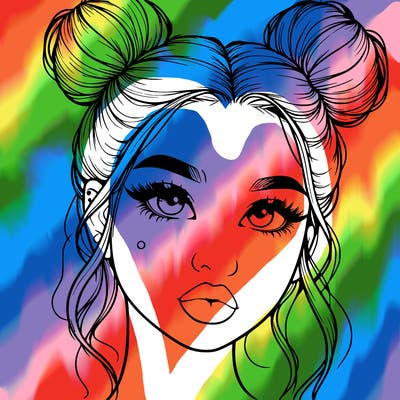 realistic girl with two buns on her hair and lips