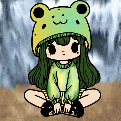 a girl wearing a frog hat and some frog socks