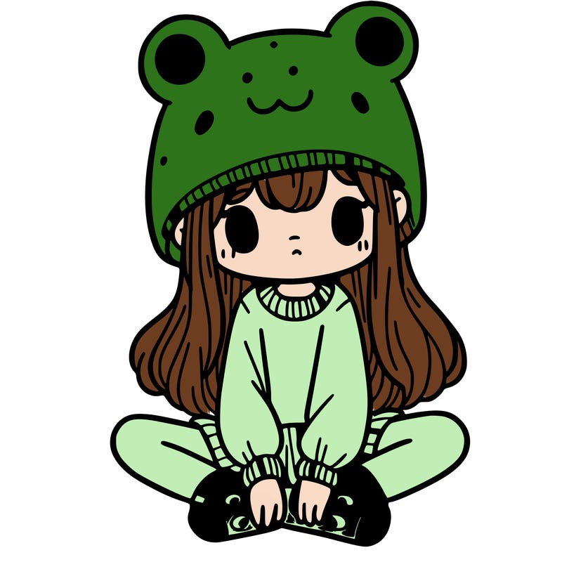 a girl wearing a frog hat and some frog socks