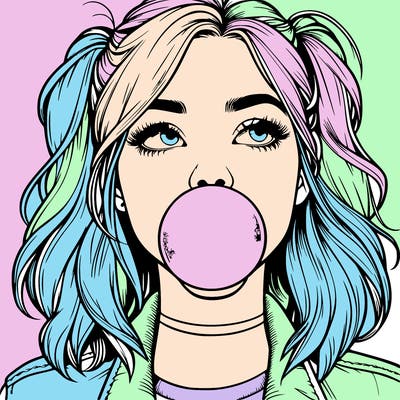 realististic girl blowing bubble -gum