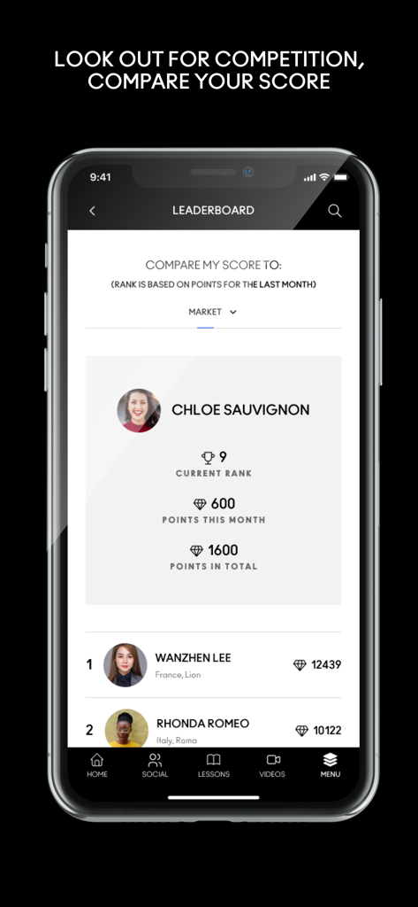 Écran du classement des artistes M·A·C X montrant les classements des artistes professionnels et les points de performance