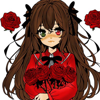 anime girl holding roses