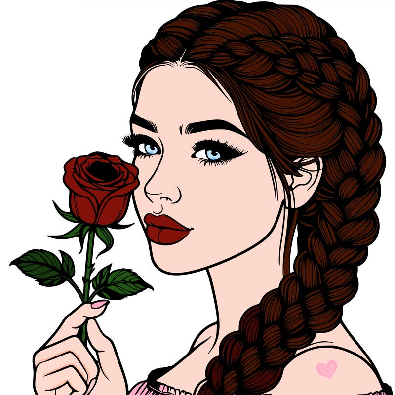 realistic woman with braids holding a single rose