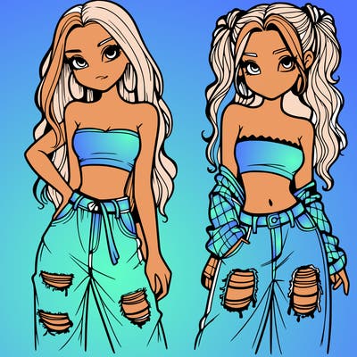 2 girls in crop tops and baggy jeans ripped