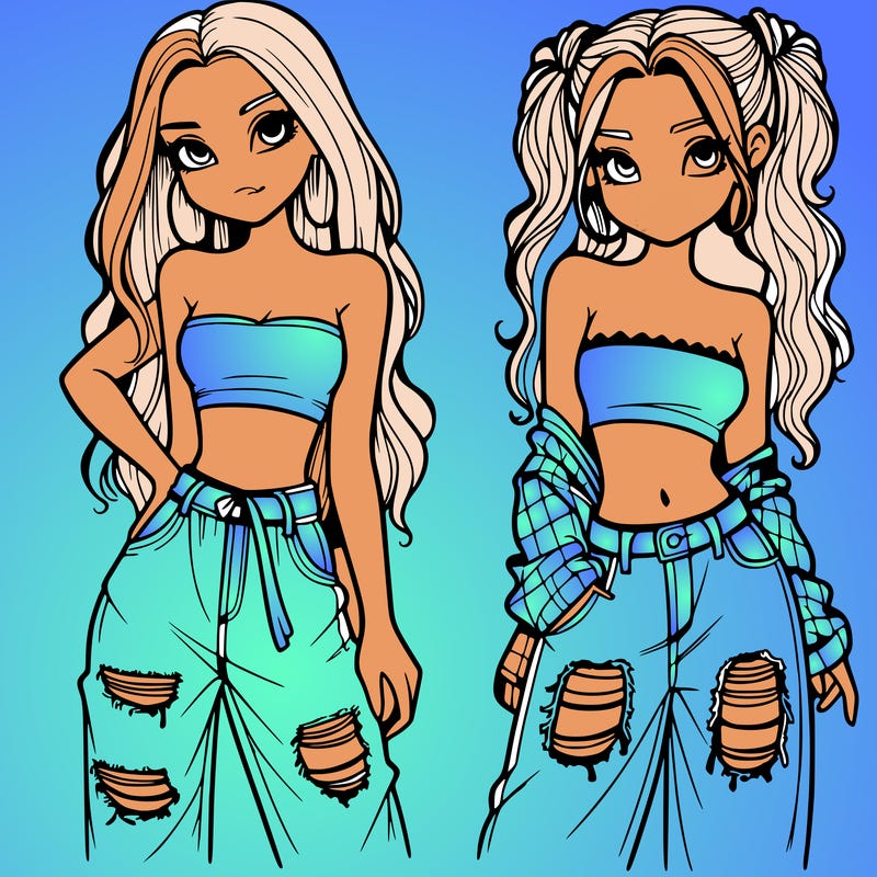 2 girls in crop tops and baggy jeans ripped