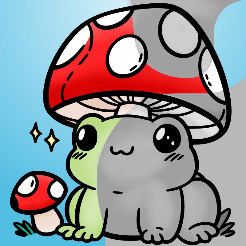 a cute frog with a mushroom hat
