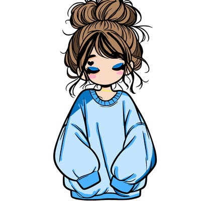 girl with baggy sweatshirt and messy bun