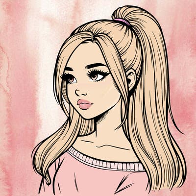 realistic girl with a high ponytail