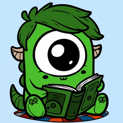 a cute little cyclops reading a book