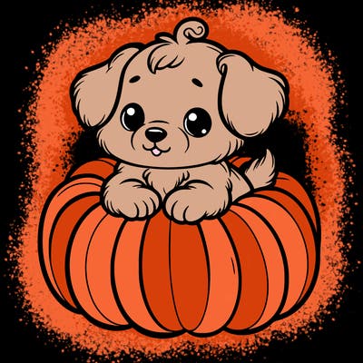 cute little puppy in a pumpkin