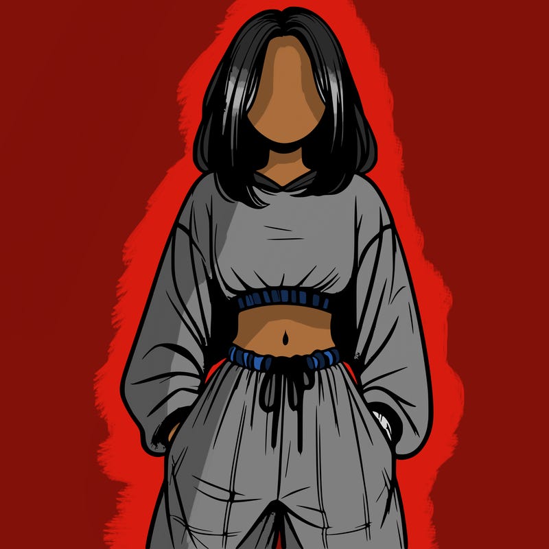 realistic girl faceless with baggy pants and a crop top
