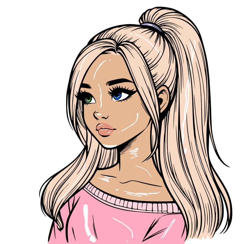realistic girl with a high ponytail