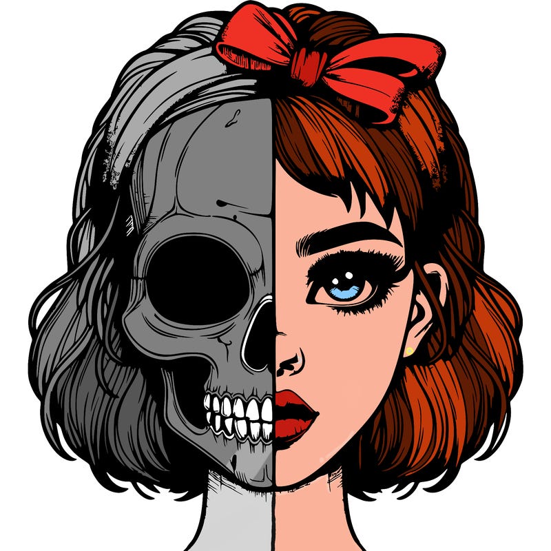 realistic girl with half skull mask