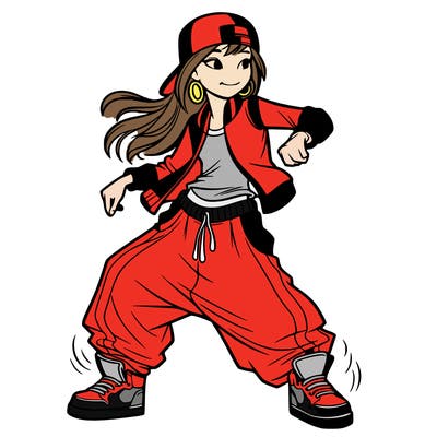 teenage girl doing street dance in baggy clothes