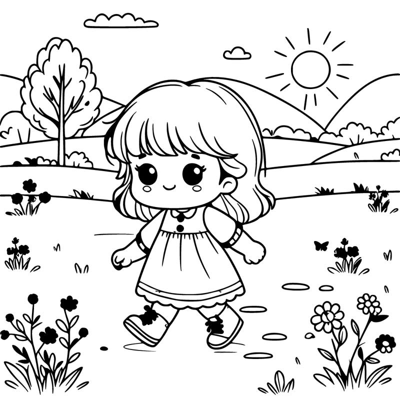little girl walking in a field