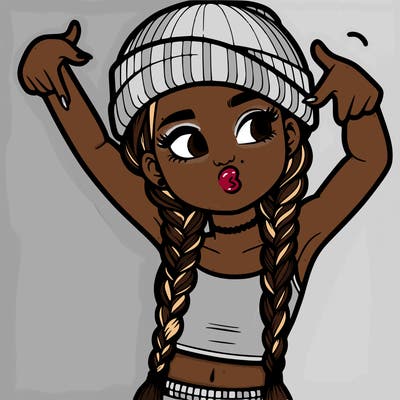 realistic teenage girl with braids and a beanie and crop top doing 🫶🏼