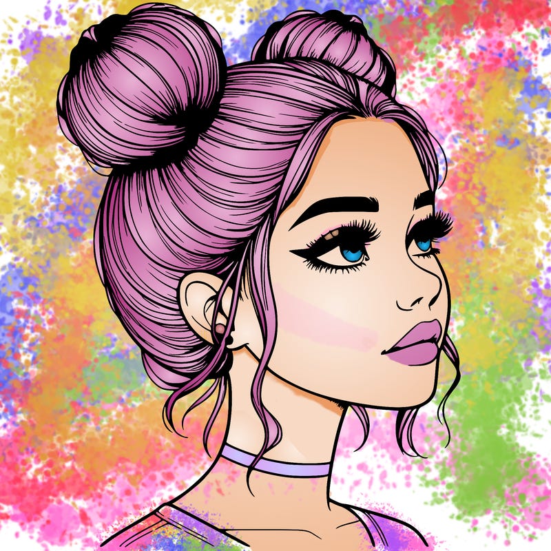 realistic girl with buns on the top of her head