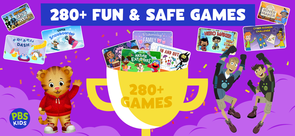 PBS KIDS Games app featuring Daniel Tiger Wild Kratts and over 280 safe educational games